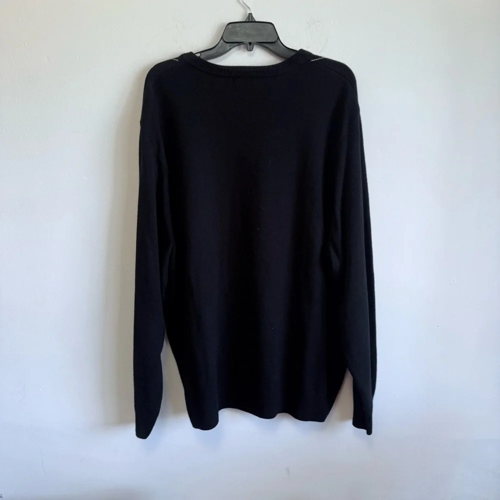Dockers Black Argyle V-Neck Sweater XXL | Dark Academia Grandpa Core Aesthetic
